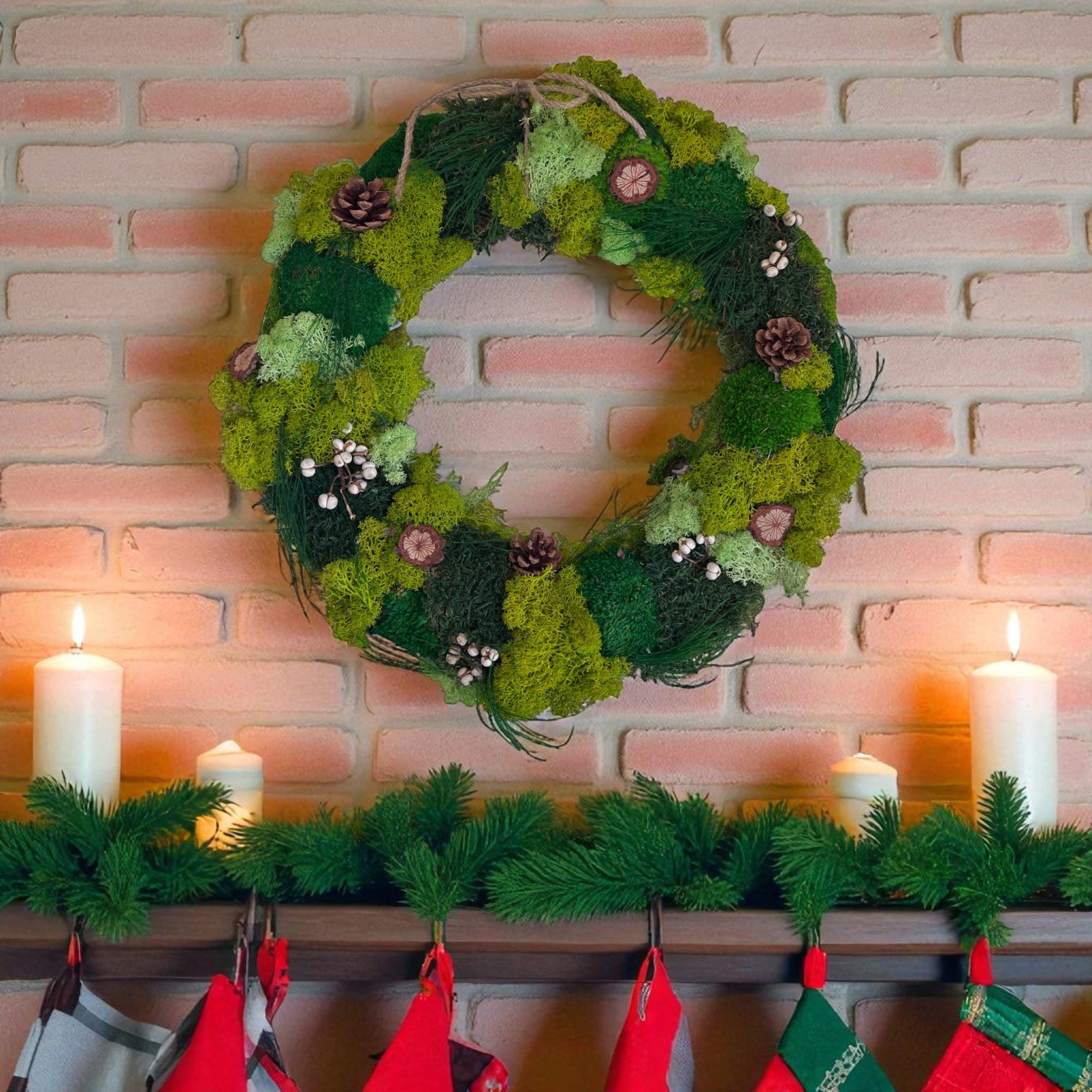 Serenzy 16" Premium 3D Moss Art Wreath | Zero-Maintenance Indoor Decor | Layered Greenery for Wall