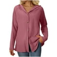 thumbnail image 6 of WMTBSRSW Womens Soft Ribbed Knit Hoodie Sweaters Casual Button Down Long Sleeve Shirts Lightweight Cozy Fall Texture Tunic Tops Pink Small, 6 of 6