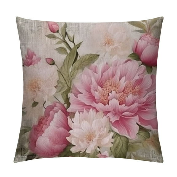 PRATYUS Spring Pillow Covers French Shabby Chic Peonies Cushion Case Vintage Peach Pink Rose Floral Pillow Cover Couch Pillows for Iiving Room Square Throw Pillow Covers 12x12in