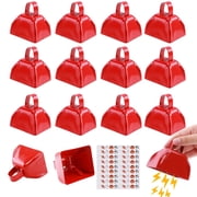 Aovky 15 Pack Cow Bell, 3 Inch Cowbells for Sporting Events, Bulk Loud Noise Makers for Cheering, Red Metal Hand Percussion Alarm Call Bells with Handle for Football Games Weddings Celebrations