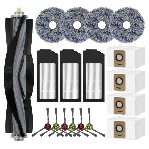 18 PCS Replacement Accessories Kit For Ecovacs Deebot X1 TURBO/OMNI Robot Vacuum Cleaner Parts, 1 Main Brush, 6 Side Brush, 3 Hepa Filter, 4 Mop Clot