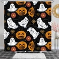 thumbnail image 1 of Whimsical Black Halloween Shower Curtain with Ghosts -Lanterns, 1 of 4