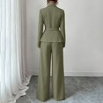 thumbnail image 5 of Womens Two Piece Outfit Long Sleeve Breasted Blazer High Waist Straight Leg Pants formal Business Suit Army Green XL(XL), 5 of 7