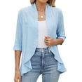thumbnail image 5 of idosla Women Cardigan 3/4 Sleeves Open Front Lightweight Soft Netted Knit Draped Ruffles Cardigan Kimono Cover Ups (Sky Blue, XXL), 5 of 9