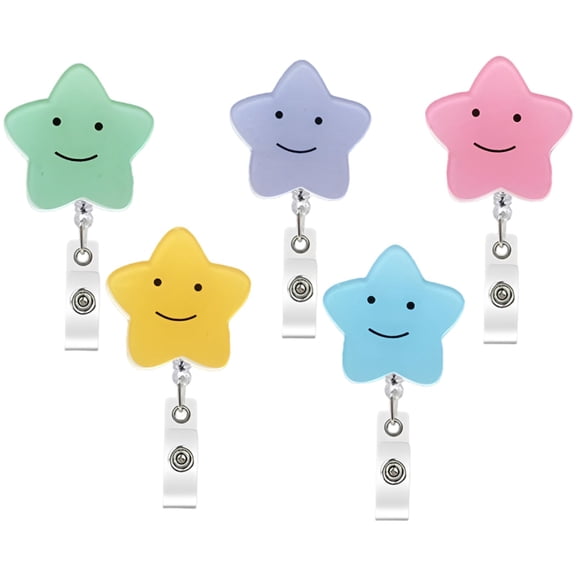 5 Pcs Star Retractable Badge Reel Clips, Multicolor Cute Nurse Badge Holders with Alligator Clip, Heavy Duty Acrylic Retractable Buckle Reel Clips for ID Cards, Name Tags, Keys