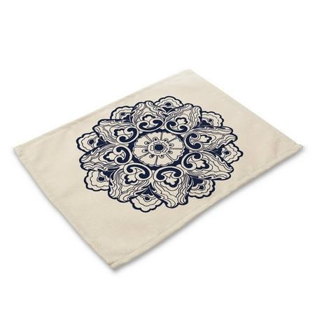 

XIEC Bowl Mat Heat-resistant Reusable Washable Cotton Linen Floral Mandala Pattern Flower Cup Table Pad for Bar