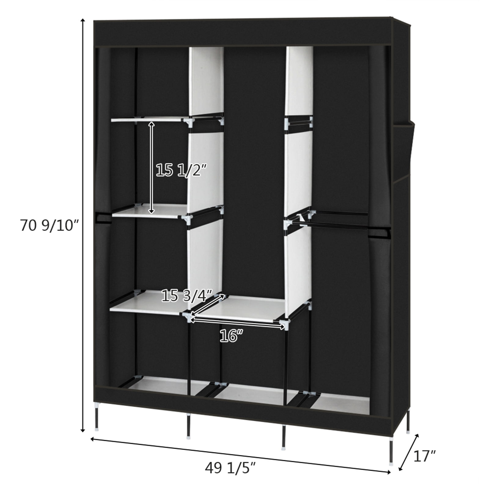 71" Portable Closet Wardrobe Clothes Rack Storage Organizer with Shelf Black