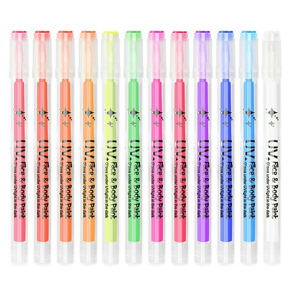 Dianli 12PC UV Blacklight Neon Face and Body Paint Pens Direct Liquid 12 Colors 15ml Temporary Washable Glow Markers for Parties Halloween Festival