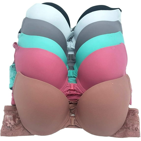 6 Pieces Open Front Lace Regular Padded Front Closure Bra B/C (34B)