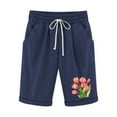 thumbnail image 2 of LOVZFMLL Women's Elastic Waist Printing Drawstring Shorts Navy M, 2 of 3