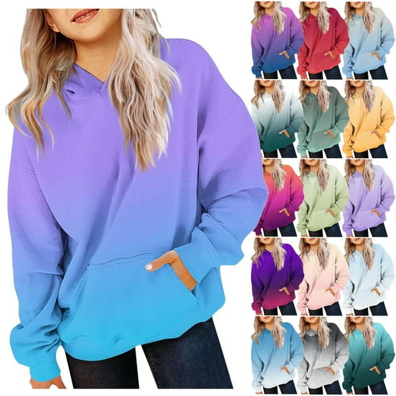 Jinhomg Graphic Hoodies for Kids Gradient Color Hooded Sweatshirt Trendy Casual Long Sleeve Drop Shoulder Pullover Hoodie with Kangaroo Pocket Blue 90