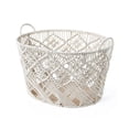 thumbnail image 3 of Baum 21A514 Macrame Oval Cotton Rope Storage Bins with Ear Handles & Wood Base, White - Set of 3, 3 of 4