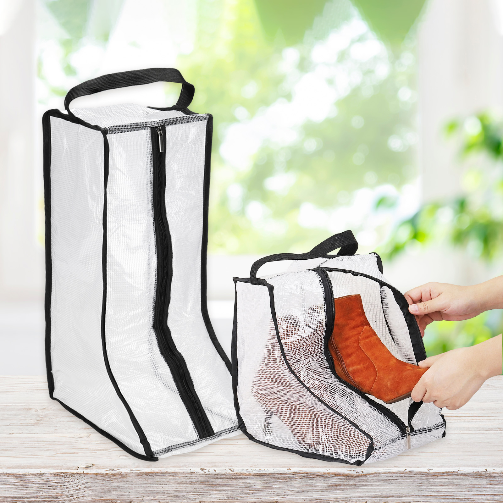 Uxcell Boot Storage Bags [4-Pack] - Portable Tall Short Boot Carry Bags for Travel & Daily Use - [White]