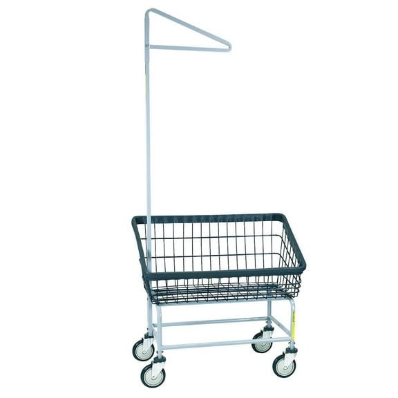 R&B Wire Products Dura-Seven Large Front Load Wire Laundry Cart w/ Single Pole Rack