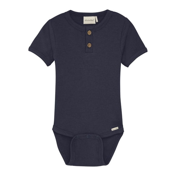Minymo Ribbed Short-Sleeve TENCEL Modal Bodysuit - Blue Nights (9 Months)
