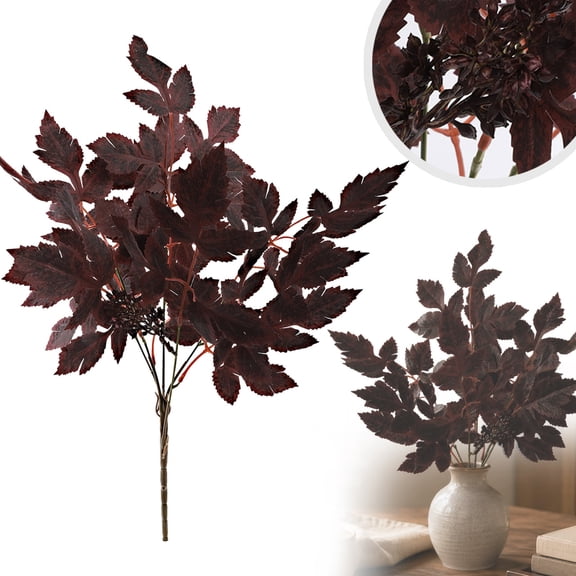 Artificial Plum Cimicifuga Leaf Sprays,20 inch Faux Branches for Vase,Plum Fall Decorative Leaves with Stems,Realistic Fall Decorations for Home Wedding Farmhouse Table Centerpiece,Brown 1PCS