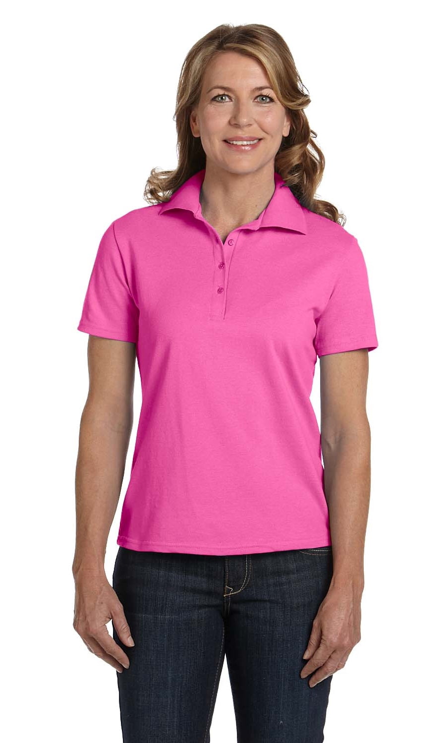 Hanes Womens Cotton Pique Polo Sport Shirt PINK Small Walmart