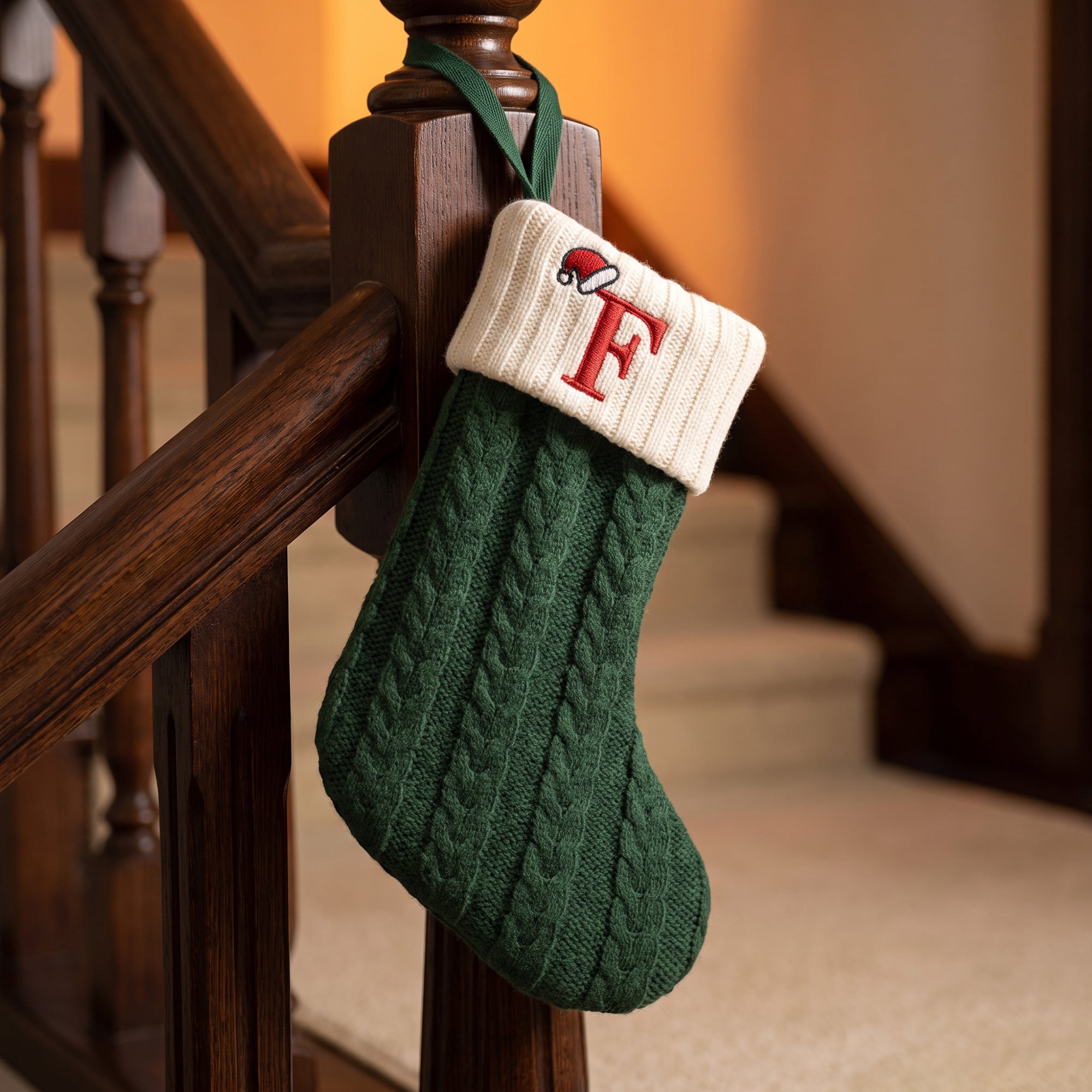 Unique Bargains Christmas Luxury Grand Hearth Accent Stocking Green Letter F 8"