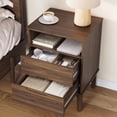 thumbnail image 5 of 26" Tall Wood Nightstand with Charging Station & USB-C, Mid Century Modern Bedside Table with Solid Wood Legs, Dark Walnut Finish with 2 Drawers, 5 of 10