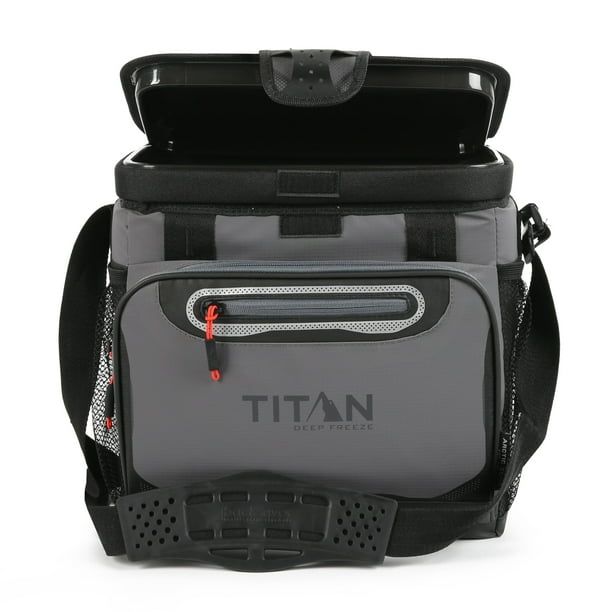 Titan by Arctic Zone Deep Freeze Cooler - Enfriador rígido sin cremallera para 16 latas - Aislamiento de congelación profunda, revestimiento HardBody y SmartShelf - Gris piel de tiburón