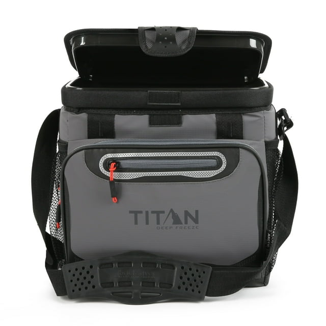 Titan by Arctic Zone Deep Freeze Cooler - Enfriador rígido sin cremallera para 16 latas - Aislamiento de congelación profunda, revestimiento HardBody y SmartShelf - Gris piel de tiburón