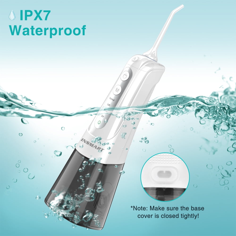 Cordless Water Flosser for Teeth, INSMART,Portable Rechargeable Teeth Cleaner with DIY Mode RGB Light 4 Jet Tips IPX7 Waterproof Dental Oral Irrigator