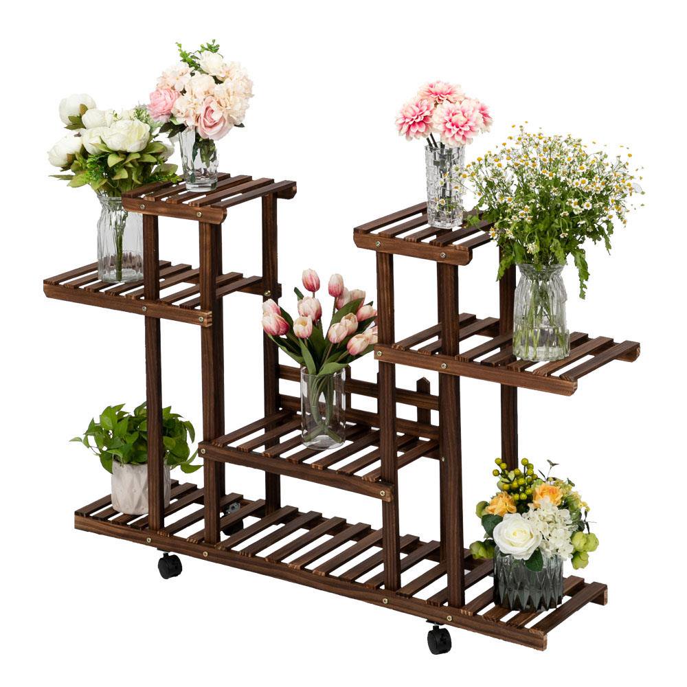 SalonMore Outdoor Wooden Flower Plant Stand with Wheels 7 Shelves