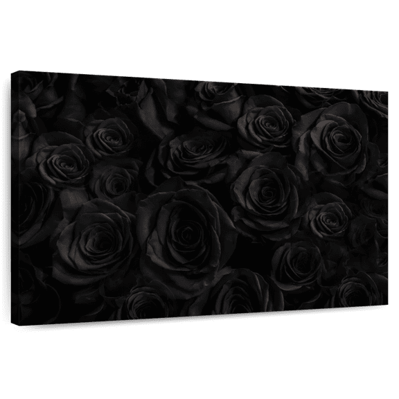Elephant Stock Bed Of Black Roses Wall Art - Horizontal Canvas Wall Art - Living Room Wall Decor - Floral And Botanical Canvas - Black And Decor - 12" x 8"