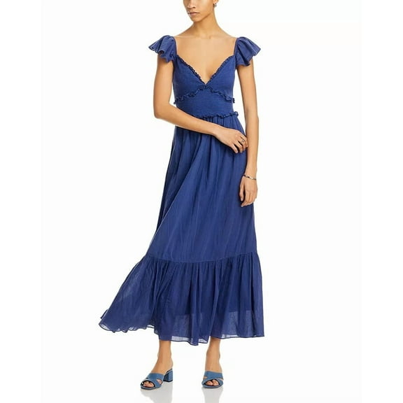 LoveShackFancy MIDNIGHT Women's Katina Flutter Sleeve Maxi Dress, US Small