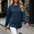 thumbnail image 5 of Inverlee Women's Raglan Shoulder Side Button Crew Neck Sweatshirt Curved Hem Long Sleeve Loose Fit Multi Color Commute Casual Tops Navy M, 5 of 7