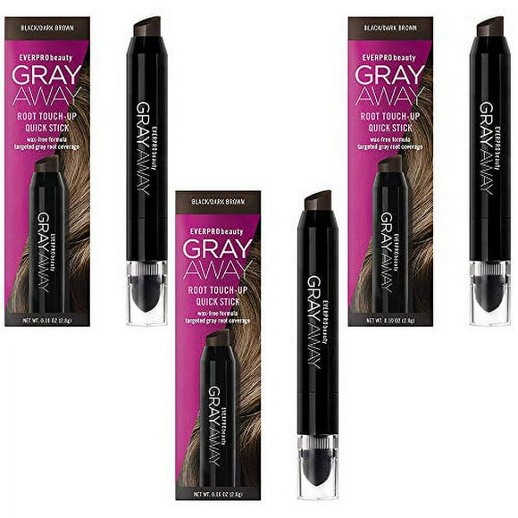 Everpro Gray Away Retouche Racines Stick Rapide Noir/marron Foncé 0.10 Once (3ml) (3 Pack)