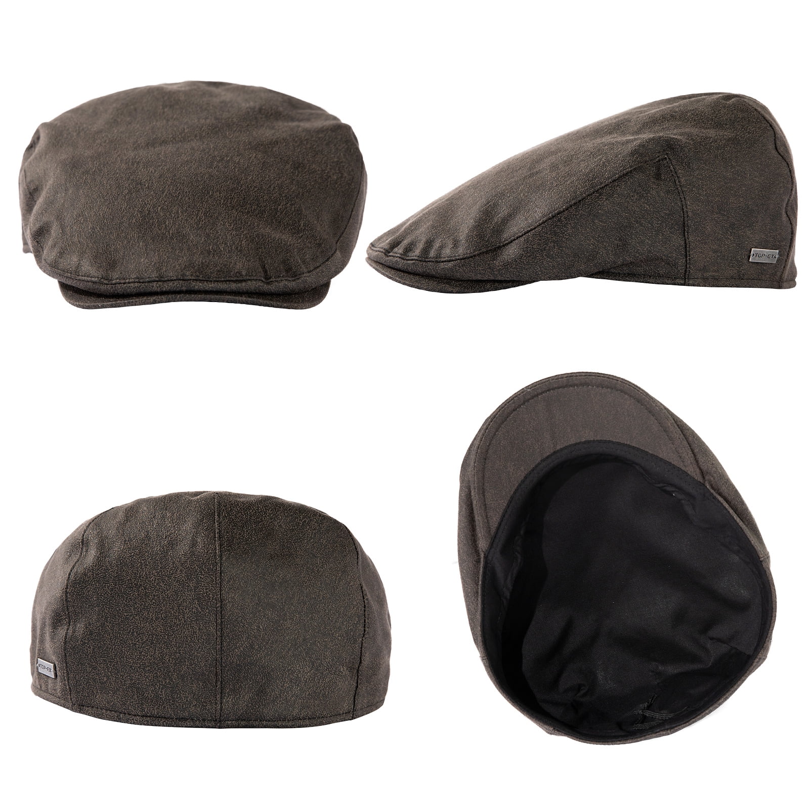TOP-EX XL/XXL Mens Faux Leather Flat Cap Winter Newsboy Ivy Driving Hat Black XL/XXL