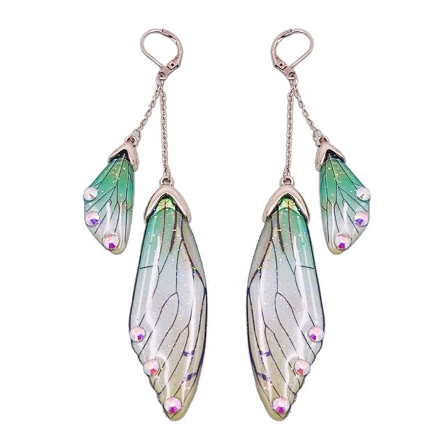 Fairy Cicada Butterfly Wings Earrings Fantasy Tassel Jewelry Gradient Colorful Rhinestone Sequins Long Drop Earrings