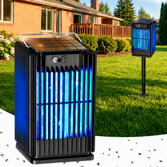 Rossetta Solar Bug Zapper Outdoor, Waterproof Mosquito Zapper 5000mAh Rechargeable Type-C&Solar Powered Fly Zapper for Patio Backyard Camping