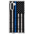thumbnail image 1 of DistinctInk Clear Shockproof Hybrid Case for Samsung Galaxy Note 10 (6.3" Screen) - TPU Bumper, Acrylic Back, Tempered Glass Screen Protector - Weathered Thin Blue Line US Flag - First Responders, 1 of 1