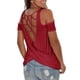 thumbnail image 4 of Tops con hombros descubiertos para mujer, camiseta lisa de manga corta con espalda abierta, blusas informales holgadas sin espalda sexy Pompotops hfajkhk133018, 4 of 9