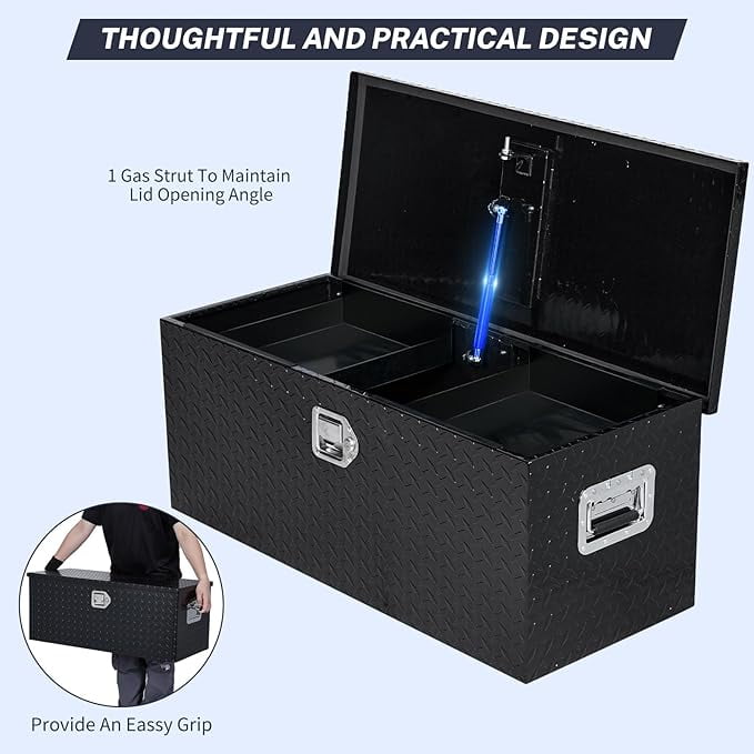 20 Inch Aluminum Diamond Plate Tool Box With Lock and Keys, Heavy Duty Waterproof Truck Storage Organizer Chest for Pick Up Truck Bed, Rv Trailer/Van With Side Handle