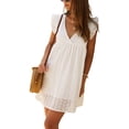 thumbnail image 4 of VISgogo Vestido casual para mujer, manga voladora, cuello en V, ahuecado, color sólido, suelto, vestidos acampanados VISgogo moda, 4 of 6
