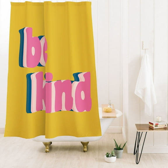 Society6 June Journal Be Kind In Yellow Shower Curtain 71" x 74"