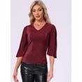 thumbnail image 4 of DARING DIVA Women's V Neck Glitter Sparkly 3/4 Sleeve Top XS Red, 4 of 6