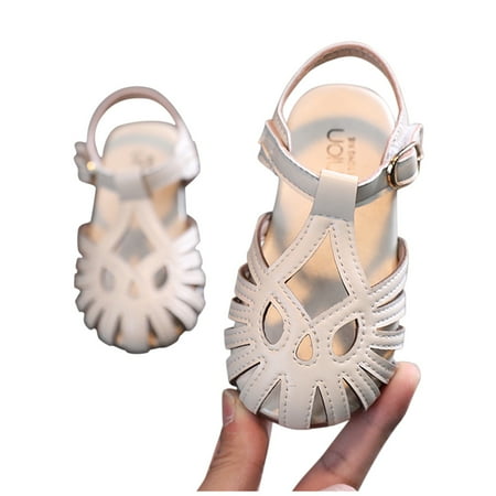 

Cathalem Desert Boots Kids Cap Summer Toe Hollow Sole Soft Fashion Solid Girls Sandals Color Girl s shoes Dollhouse Lace up Boots White 2.5 Years