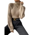 thumbnail image 3 of Sweater for Women High Neck Ribbed Knit Sweater Trendy Clothes Khaki L, 3 of 10