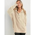 thumbnail image 4 of Sudadera con Capucha de Larga Extragrande para Mujer, Cuello en V, Botones y Abertura Lateral, Estilo Informal. Albaricoque XXL, 4 of 8
