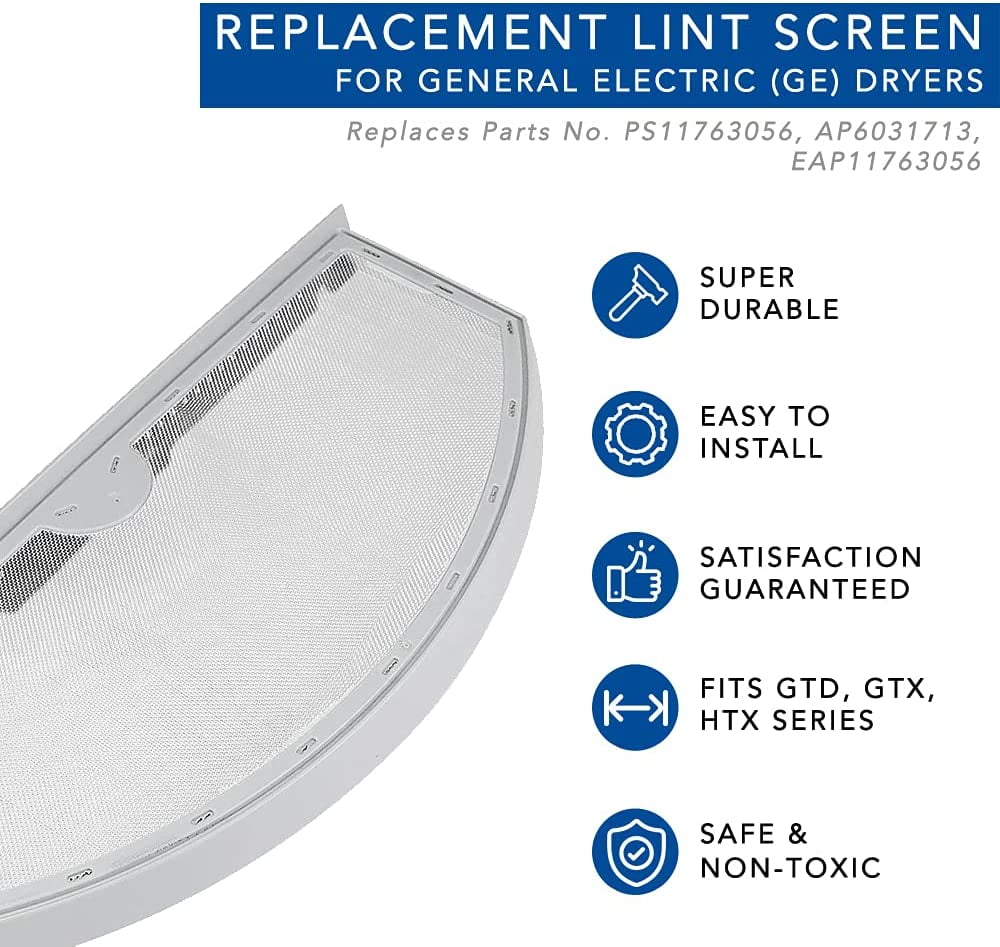 MaximalPower WE03X23881 Dryer Lint Screen Stainless Steel Screen for General Electric (GE) Dryer PS11763056 Replaces Filter Part No. WE03X23881 (1 Pack & Dryer Lint Screen Cleaning Brush)