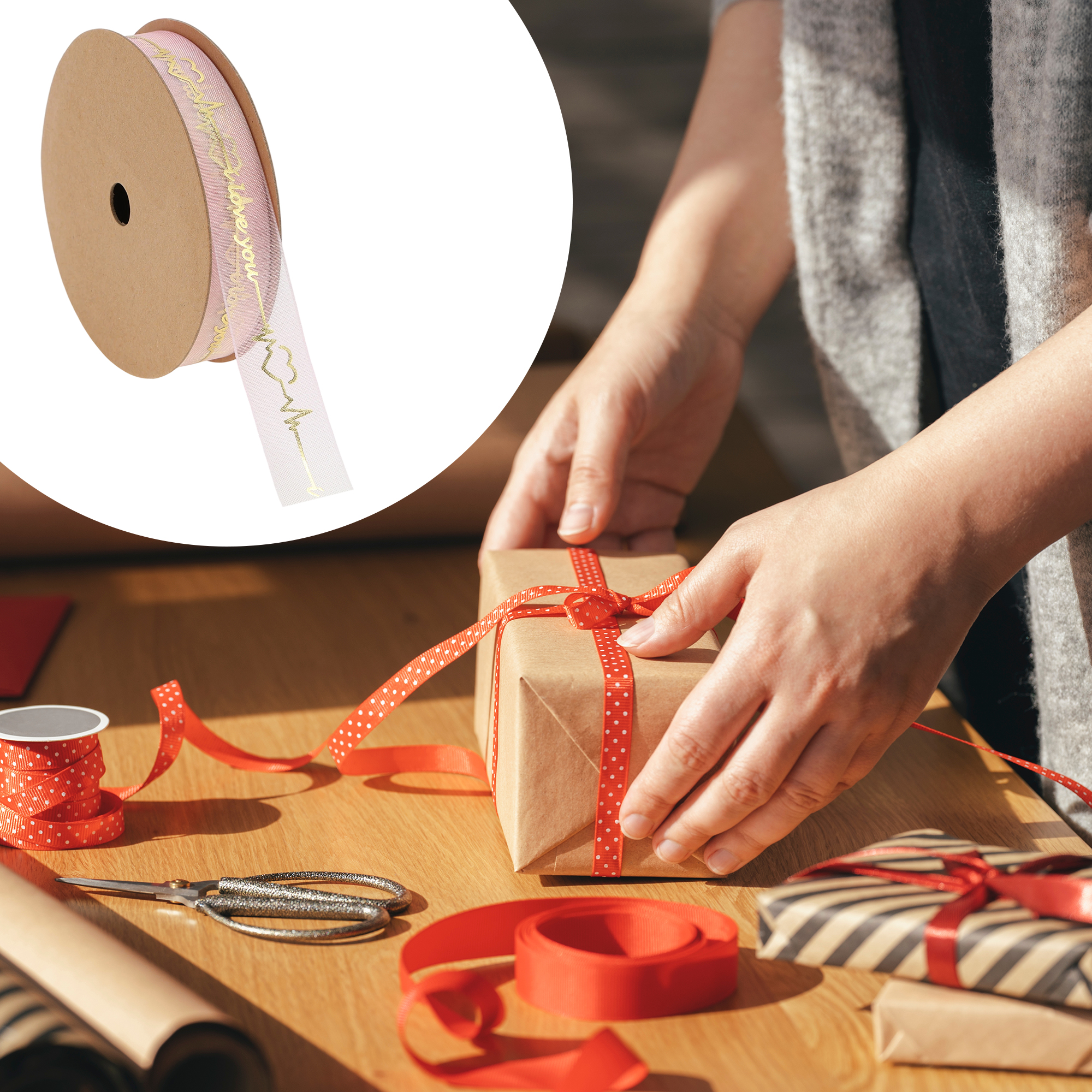 Unique Bargains Vibrant Reusable Gift Ribbon 0.63"x29.53' 1Pc [Heartbeat]