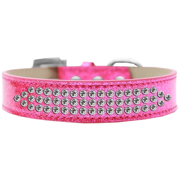 Three Row Clear Crystal Ice Cream Dog Collar Size Size 14 Pink