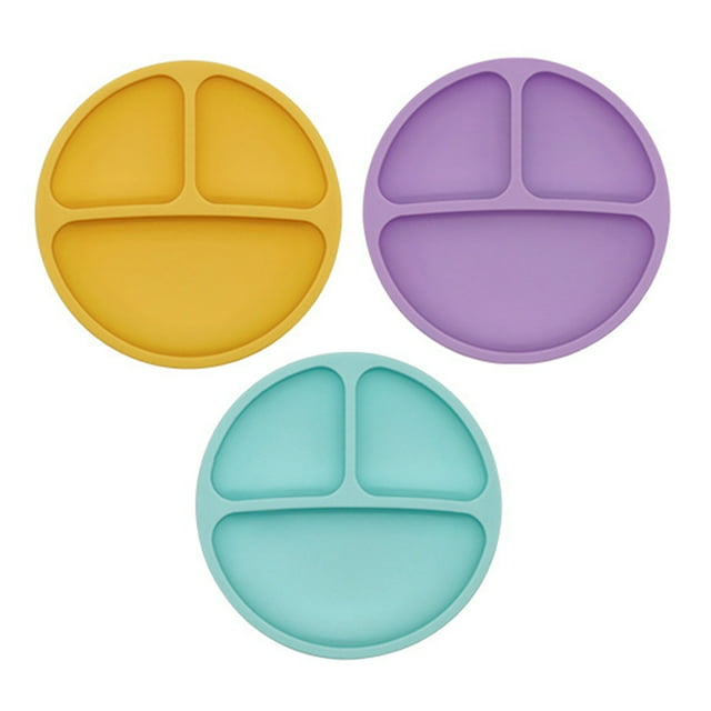 Toddler Plates with Suction - Baby Plates Silicone Divided Plates - Set of 3