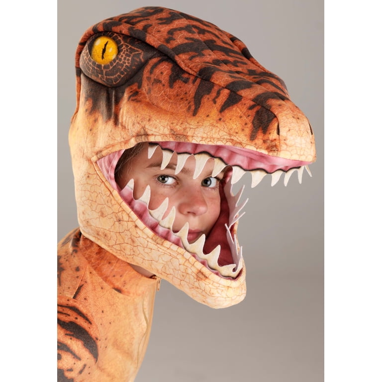 Kids Velociraptor Costume Jumpsuit - Dinosaur Halloween Costume With Hood & Shoe Covers, Unisex