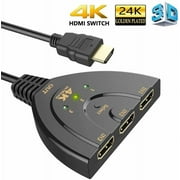 HDMI Switch, Adaptermvp Gold Plated 3-Port HDMI Switcher,Splitter,Supports Full HD 4K 1080P 3D Player, HD TV,LCD,PC,Projector,Auto Switch to Any HDMI Input Device by Press The Button