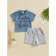 thumbnail image 3 of Yunliwuli Baby Girls 2 Piece Outfit Letter Print Short Sleeve T-Shirt and Elastic Shorts Set Cute Summer Clothes, 3 of 10